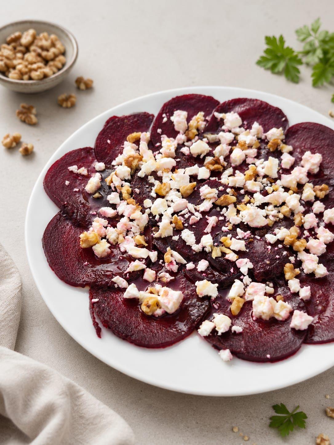 Carpaccio de betterave à la feta et aux noix