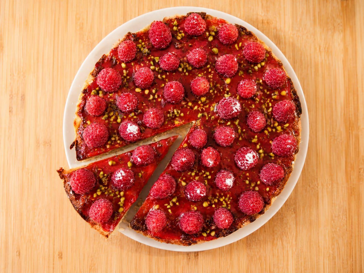 Tarte sablée framboise et pistache