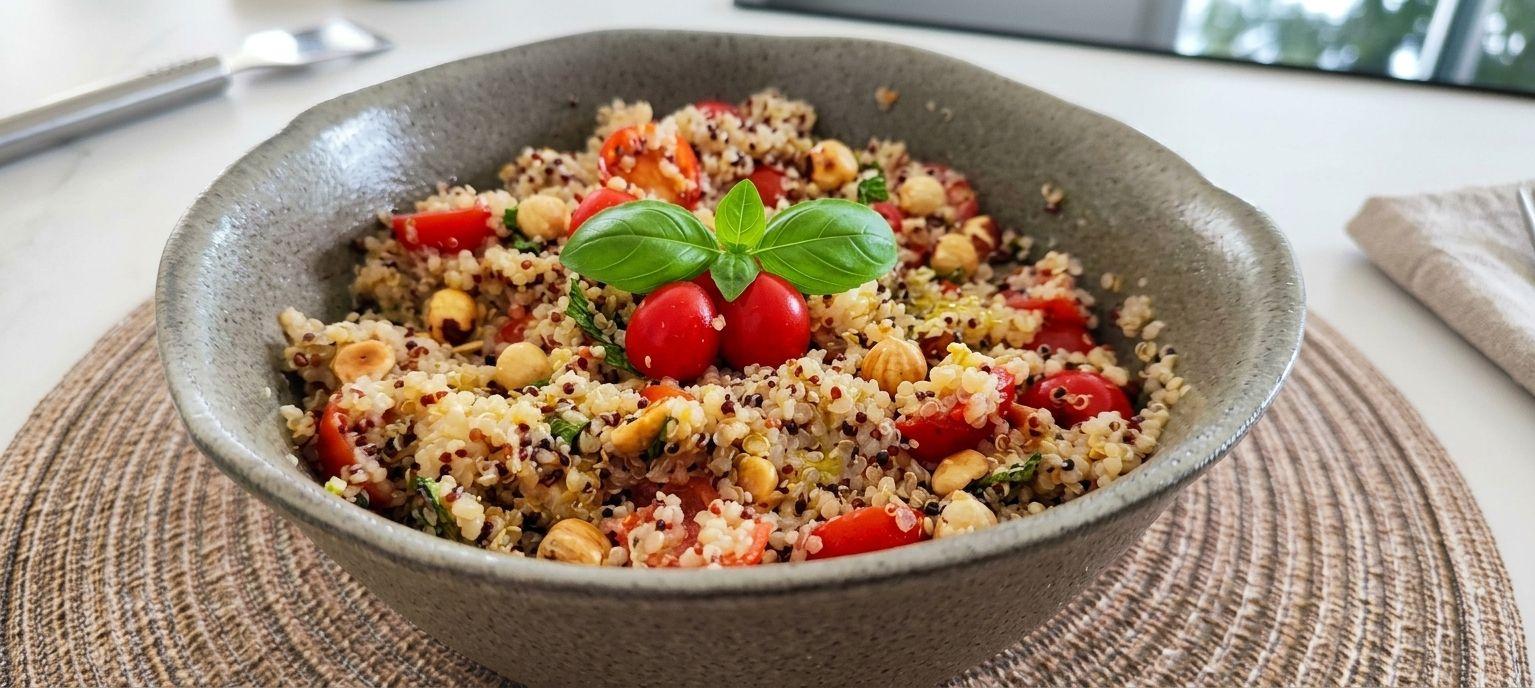 Salade de quinoa à la feta, tomate et noisettes