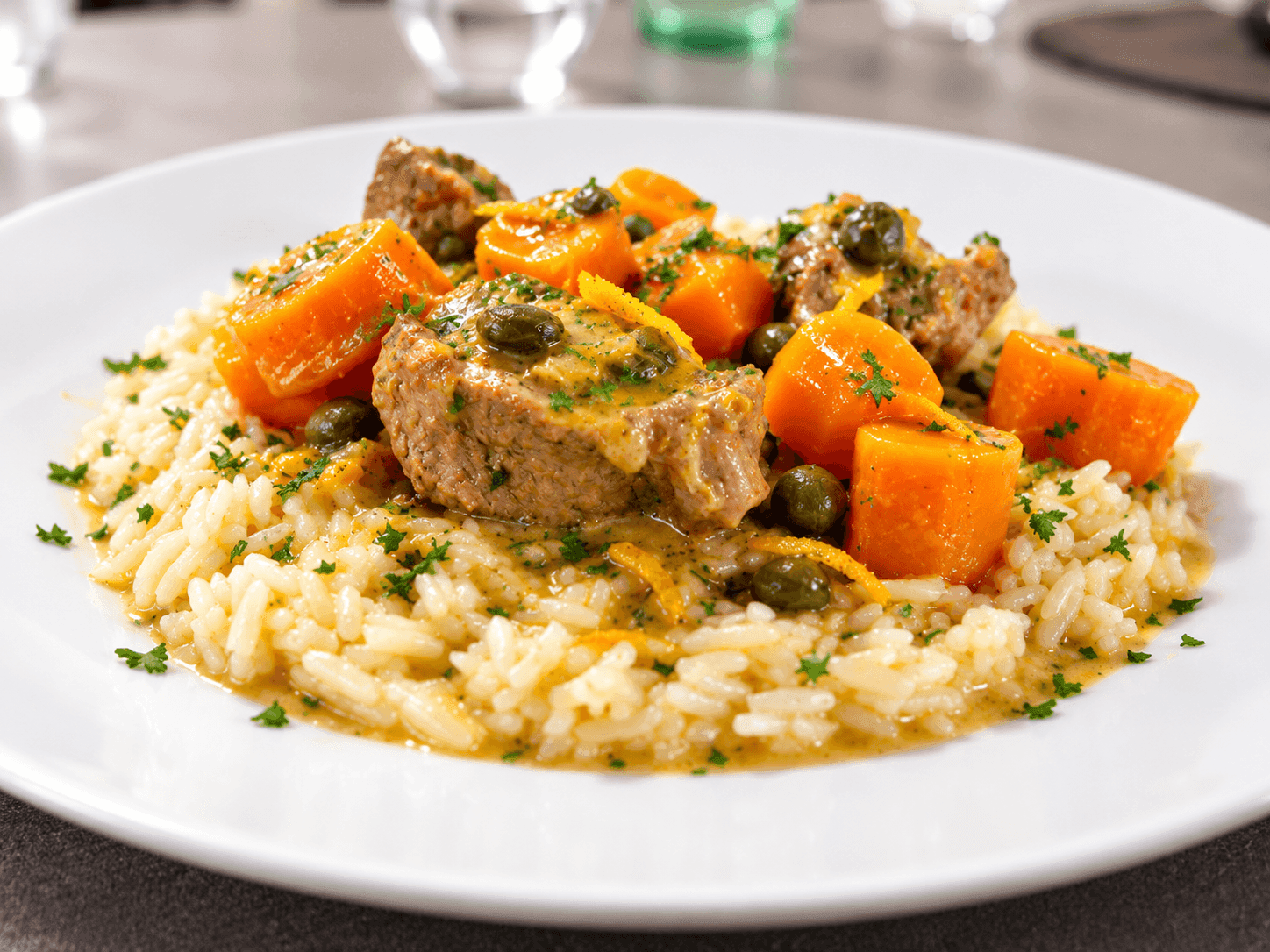 Sauté de veau aux câpres et à l’orange