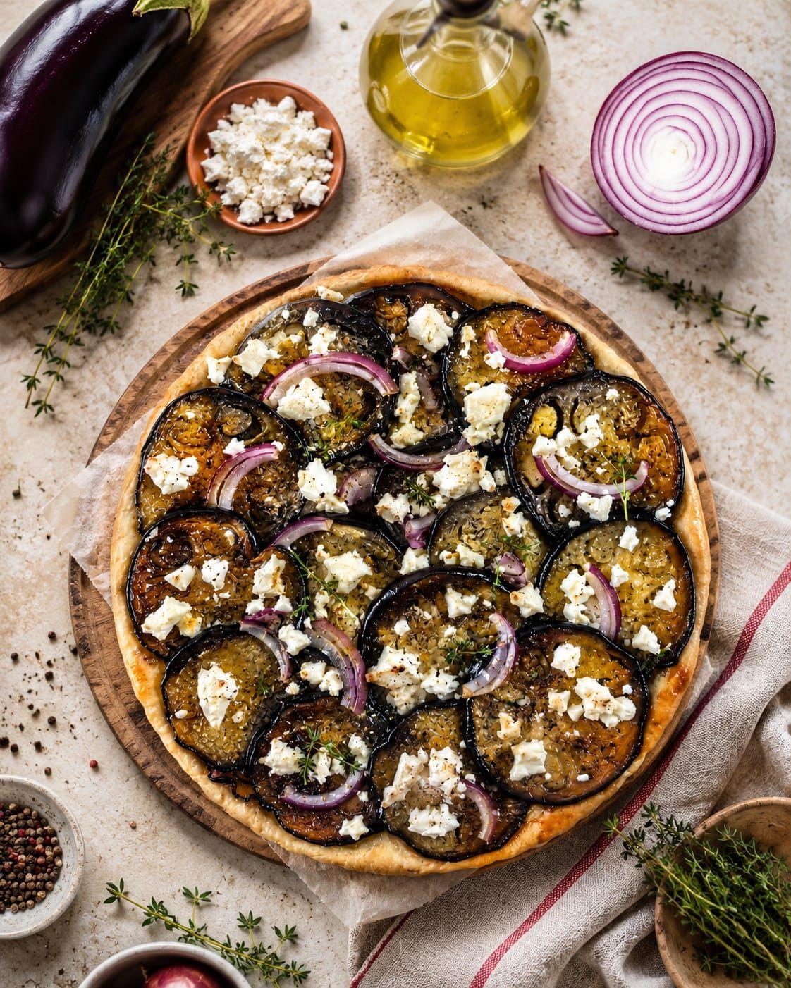 Tarte tatin aux aubergines et feta